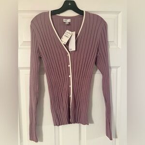 Nordstrom Rack Cardigan • Purple Morn w/ Ivory Tipping • NWT